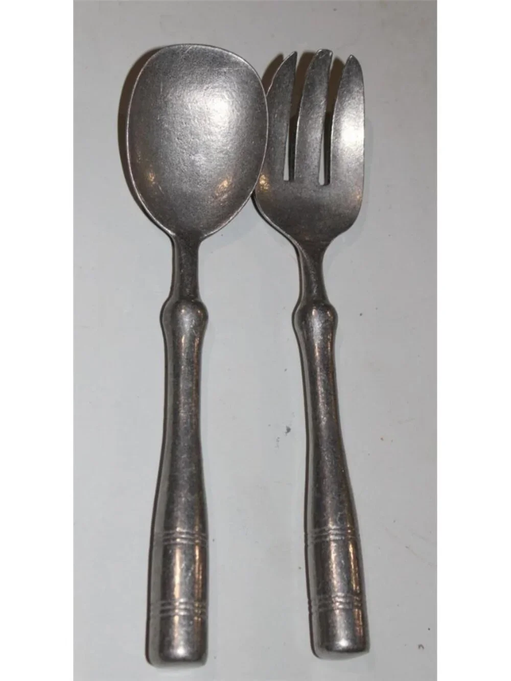 Vintage Heavy Weight Spoon Fork Salad Serving Metalware Pewter Style Colonial
